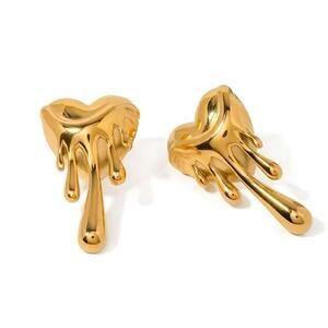 18K Gold pleated Melted Heart Earrings Lava Stainless Steel Womens Jewelry